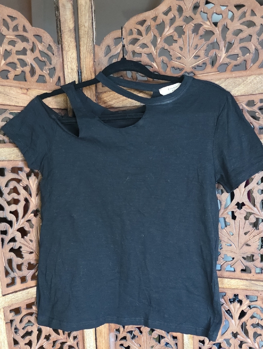 Elodie Black Asymmetric Cutout Short Sleeve Tee